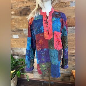 EzHiPPiE Patchwork Elephant Cotton Grandad Shirt XL Made in Nepal